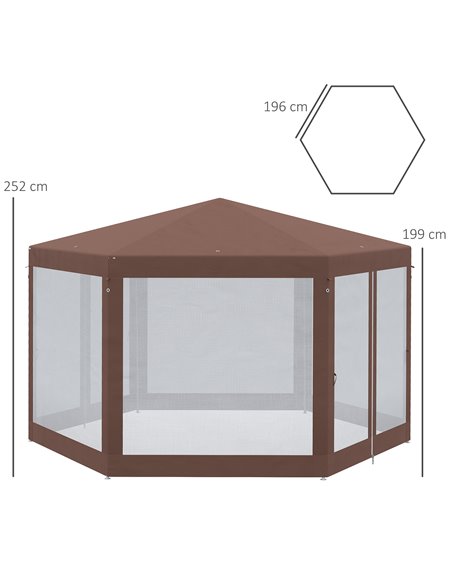 Outsunny Hexagonal Garden Gazebo with Mosquito Netting, Zipped Door, Brown - pic 19602 | FastDaddyshop