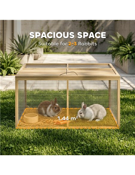 PawHut Wooden Folding Rabbit Hutch, for 2-3 Rabbits - Natural Wood - pic 196020 | FastDaddyshop