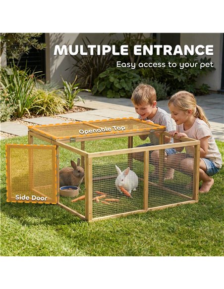 PawHut Wooden Folding Rabbit Hutch, for 2-3 Rabbits - Natural Wood - pic 196021 | FastDaddyshop