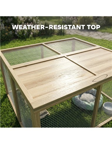 PawHut Wooden Folding Rabbit Hutch, for 2-3 Rabbits - Natural Wood