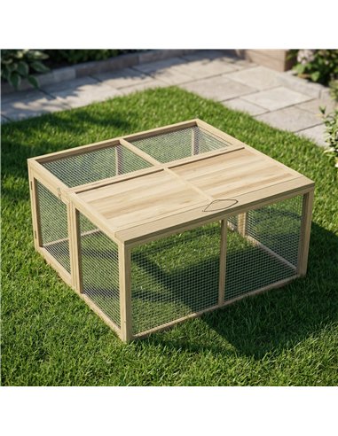 PawHut Wooden Folding Rabbit Hutch, for 2-3 Rabbits - Natural Wood
