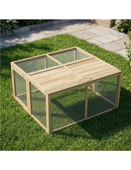 PawHut Wooden Folding Rabbit Hutch, for 2-3 Rabbits - Natural Wood - pic 196024 | FastDaddyshop