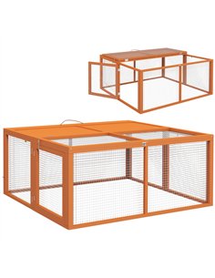 PawHut Wooden Folding Rabbit Hutch, for 2-3 Rabbits - Orange