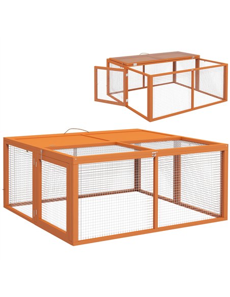 PawHut Wooden Folding Rabbit Hutch, for 2-3 Rabbits - Orange - pic 196026 | FastDaddyshop
