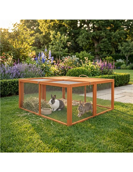 PawHut Wooden Folding Rabbit Hutch, for 2-3 Rabbits - Orange - pic 196027 | FastDaddyshop