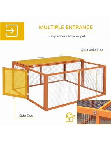 PawHut Wooden Folding Rabbit Hutch, for 2-3 Rabbits - Orange