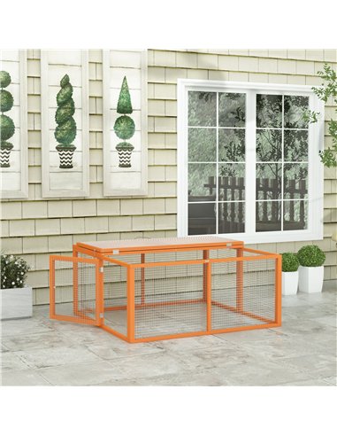 PawHut Wooden Folding Rabbit Hutch, for 2-3 Rabbits - Orange