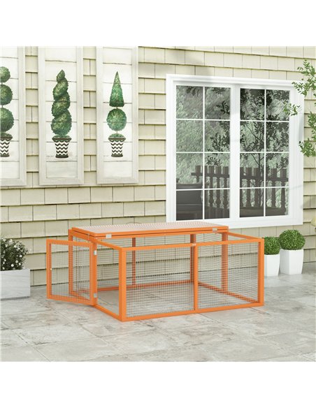 PawHut Wooden Folding Rabbit Hutch, for 2-3 Rabbits - Orange - pic 196032 | FastDaddyshop