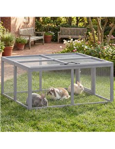 PawHut Rabbit Hutch Outdoor, Foldable Guinea Pig House with Openable Top, for 3 Bunnies, Ducks, Chickens, 110 x 105 x 50 cm 2