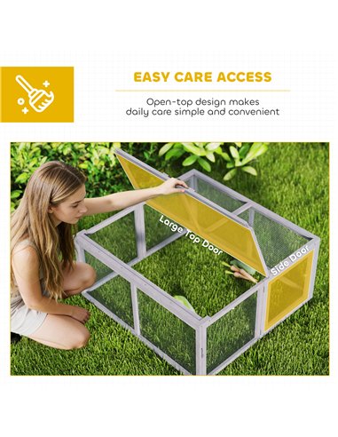 PawHut Rabbit Hutch Outdoor, Foldable Guinea Pig House with Openable Top, for 3 Bunnies, Ducks, Chickens, 110 x 105 x 50 cm