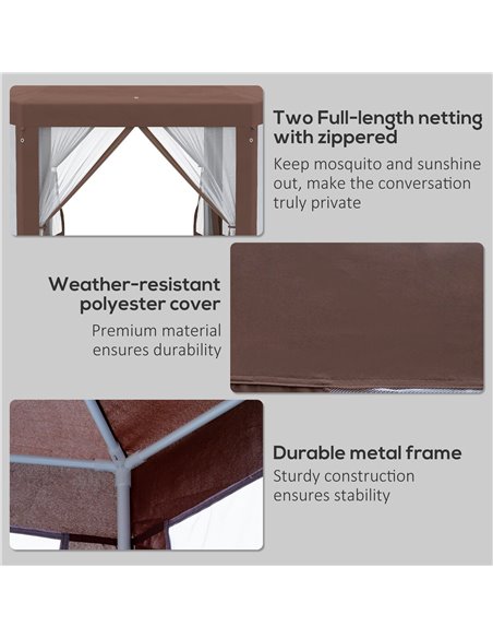 Outsunny Hexagonal Garden Gazebo Patio Party Outdoor Canopy Tent Sun Shelter with Mosquito Netting and Zipped Door, Brown - pic 19604 | FastDaddyshop