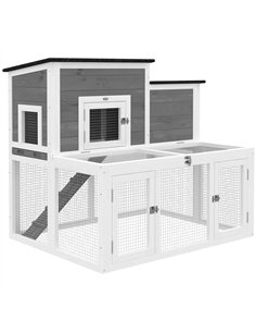 PawHut Wooden Rabbit Hutch, Indoor Outdoor Bunny Cage with Waterproof & Openable Roof, Pull Out Tray and Ramp, Guinea Pig Hutch