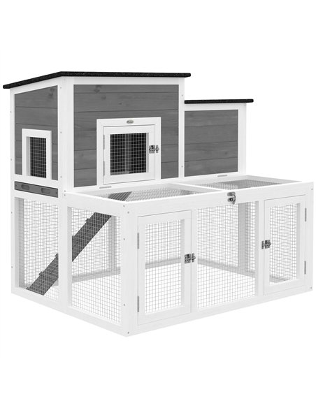 PawHut Wooden Rabbit Hutch, Indoor Outdoor Bunny Cage with Waterproof & Openable Roof, Pull Out Tray and Ramp, Guinea Pig Hutch - pic 196044 | FastDaddyshop