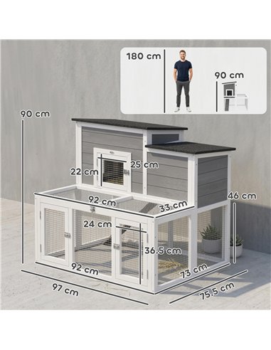 PawHut Wooden Rabbit Hutch, Indoor Outdoor Bunny Cage with Waterproof & Openable Roof, Pull Out Tray and Ramp, Guinea Pig Hutch