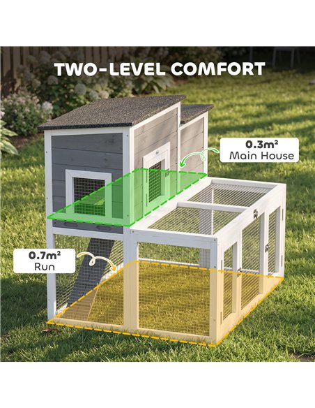 PawHut Wooden Rabbit Hutch, Indoor Outdoor Bunny Cage with Waterproof & Openable Roof, Pull Out Tray and Ramp, Guinea Pig Hutch - pic 196047 | FastDaddyshop