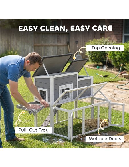 PawHut Wooden Rabbit Hutch, Indoor Outdoor Bunny Cage with Waterproof & Openable Roof, Pull Out Tray and Ramp, Guinea Pig Hutch - pic 196049 | FastDaddyshop