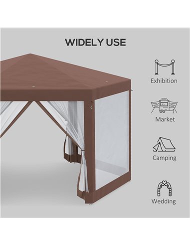 Outsunny Hexagonal Garden Gazebo Patio Party Outdoor Canopy Tent Sun Shelter with Mosquito Netting and Zipped Door, Brown