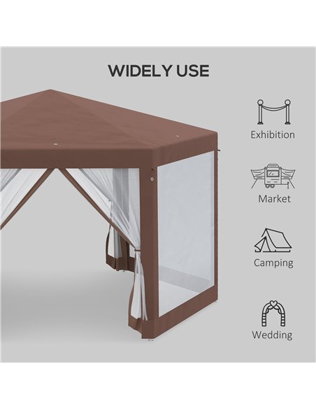 Outsunny Hexagonal Garden Gazebo Patio Party Outdoor Canopy Tent Sun Shelter with Mosquito Netting and Zipped Door, Brown - pic 19605 | FastDaddyshop