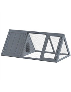 PawHut Rabbit Hutch, Wooden Guinea Pig Hutch with Run and Doors, Outdoor Triangle Bunny House for Rabbits,Duck and Chicken