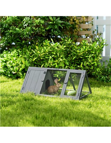 PawHut Rabbit Hutch, Wooden Guinea Pig Hutch with Run and Doors, Outdoor Triangle Bunny House for Rabbits,Duck and Chicken