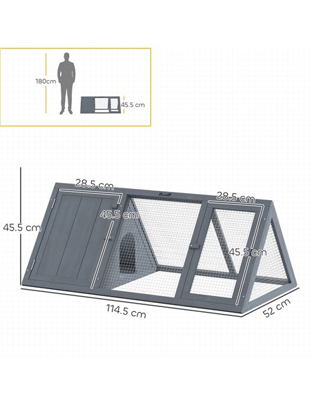 PawHut Rabbit Hutch, Wooden Guinea Pig Hutch with Run and Doors, Outdoor Triangle Bunny House for Rabbits,Duck and Chicken - pic 196055 | FastDaddyshop