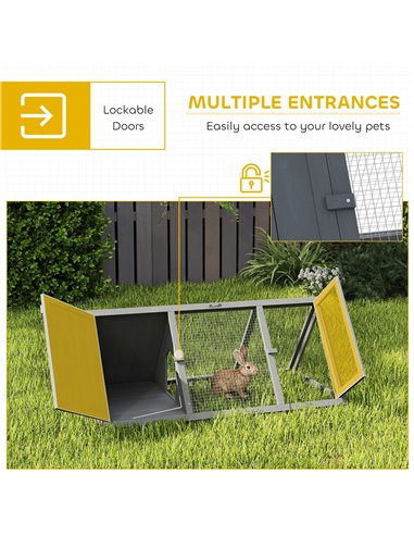 PawHut Rabbit Hutch, Wooden Guinea Pig Hutch with Run and Doors, Outdoor Triangle Bunny House for Rabbits,Duck and Chicken