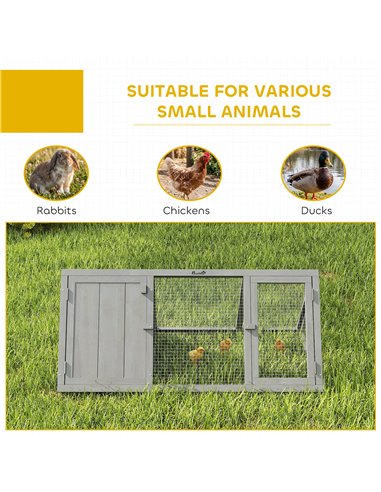 PawHut Rabbit Hutch, Wooden Guinea Pig Hutch with Run and Doors, Outdoor Triangle Bunny House for Rabbits,Duck and Chicken