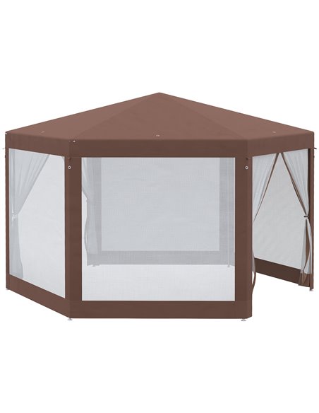 Outsunny Hexagonal Garden Gazebo Patio Party Outdoor Canopy Tent Sun Shelter with Mosquito Netting and Zipped Door, Brown - pic 19606 | FastDaddyshop