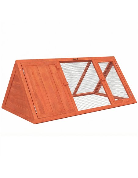 PawHut Rabbit Hutch, Wooden Guinea Pig Hutch with Run and Doors, Outdoor Triangle Bunny House for Rabbits,Duck and Chicken - pic 196062 | FastDaddyshop