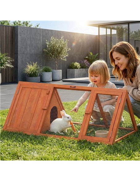 PawHut Rabbit Hutch, Wooden Guinea Pig Hutch with Run and Doors, Outdoor Triangle Bunny House for Rabbits,Duck and Chicken - pic 196063 | FastDaddyshop