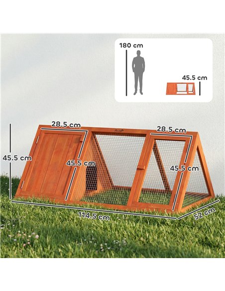 PawHut Rabbit Hutch, Wooden Guinea Pig Hutch with Run and Doors, Outdoor Triangle Bunny House for Rabbits,Duck and Chicken - pic 196064 | FastDaddyshop