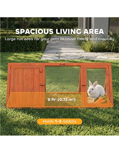 PawHut Rabbit Hutch, Wooden Guinea Pig Hutch with Run and Doors, Outdoor Triangle Bunny House for Rabbits,Duck and Chicken
