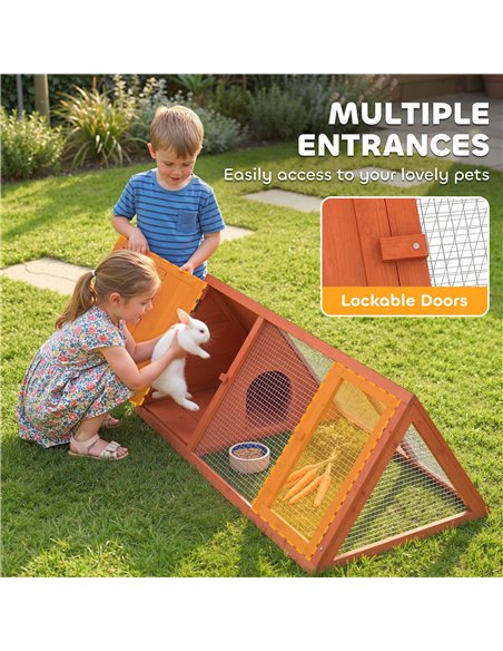 PawHut Rabbit Hutch, Wooden Guinea Pig Hutch with Run and Doors, Outdoor Triangle Bunny House for Rabbits,Duck and Chicken - pic 196066 | FastDaddyshop