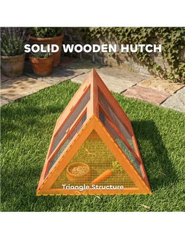 PawHut Rabbit Hutch, Wooden Guinea Pig Hutch with Run and Doors, Outdoor Triangle Bunny House for Rabbits,Duck and Chicken