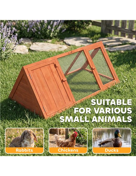 PawHut Rabbit Hutch, Wooden Guinea Pig Hutch with Run and Doors, Outdoor Triangle Bunny House for Rabbits,Duck and Chicken - pic 196068 | FastDaddyshop