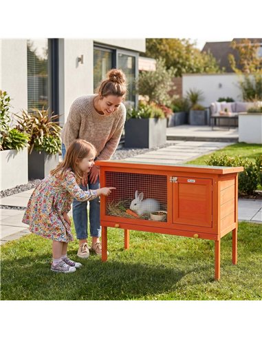 PawHut Wooden Rabbit Hutch, Guinea Pig Hutch with Asphalt Roof, Outdoor Elevated Bunny House for Rabbits, Chinchillas