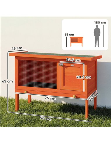 PawHut Wooden Rabbit Hutch, Guinea Pig Hutch with Asphalt Roof, Outdoor Elevated Bunny House for Rabbits, Chinchillas