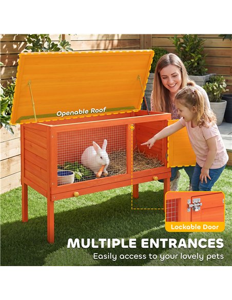 PawHut Wooden Rabbit Hutch, Guinea Pig Hutch with Asphalt Roof, Outdoor Elevated Bunny House for Rabbits, Chinchillas - pic 196075 | FastDaddyshop