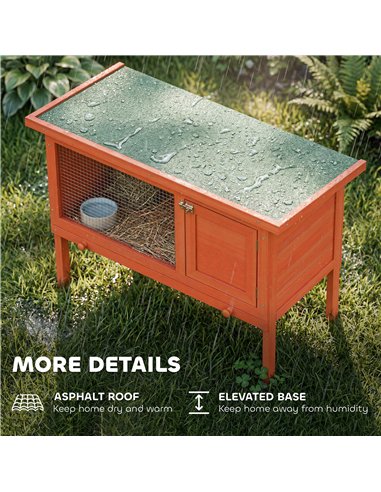 PawHut Wooden Rabbit Hutch, Guinea Pig Hutch with Asphalt Roof, Outdoor Elevated Bunny House for Rabbits, Chinchillas