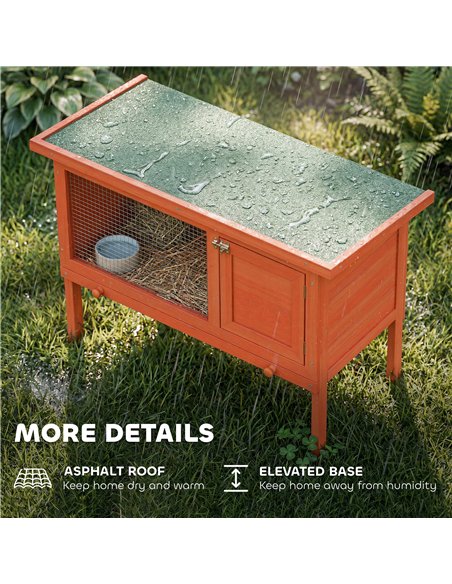 PawHut Wooden Rabbit Hutch, Guinea Pig Hutch with Asphalt Roof, Outdoor Elevated Bunny House for Rabbits, Chinchillas - pic 196077 | FastDaddyshop