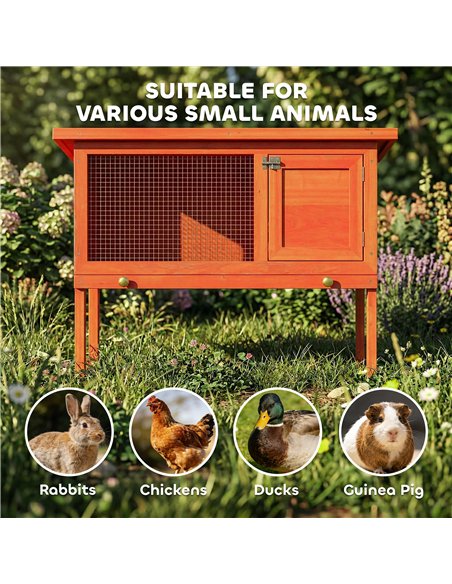 PawHut Wooden Rabbit Hutch, Guinea Pig Hutch with Asphalt Roof, Outdoor Elevated Bunny House for Rabbits, Chinchillas - pic 196078 | FastDaddyshop