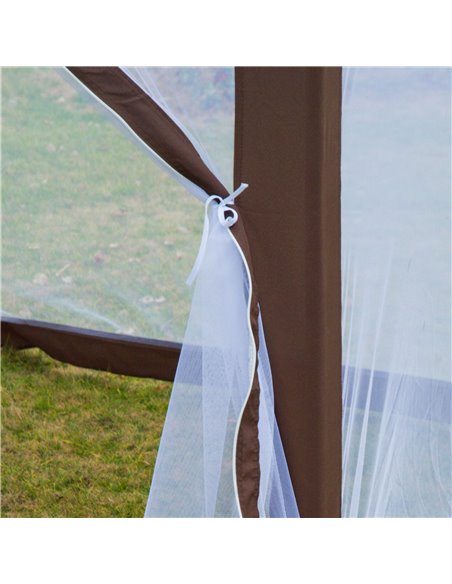 Outsunny Hexagonal Garden Gazebo Patio Party Outdoor Canopy Tent Sun Shelter with Mosquito Netting and Zipped Door, Brown - pic 19608 | FastDaddyshop