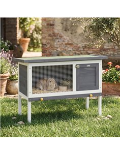 PawHut Wooden Rabbit Hutch, Guinea Pig Hutch with Asphalt Roof, Outdoor Elevated Bunny House for Rabbits, Chinchillas 2