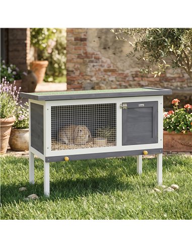 PawHut Wooden Rabbit Hutch, Guinea Pig Hutch with Asphalt Roof, Outdoor Elevated Bunny House for Rabbits, Chinchillas
