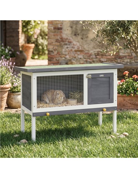 PawHut Wooden Rabbit Hutch, Guinea Pig Hutch with Asphalt Roof, Outdoor Elevated Bunny House for Rabbits, Chinchillas - pic 196081 | FastDaddyshop