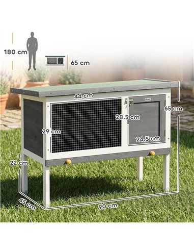 PawHut Wooden Rabbit Hutch, Guinea Pig Hutch with Asphalt Roof, Outdoor Elevated Bunny House for Rabbits, Chinchillas