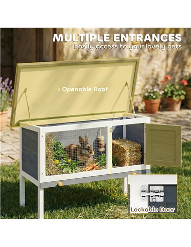 PawHut Wooden Rabbit Hutch, Guinea Pig Hutch with Asphalt Roof, Outdoor Elevated Bunny House for Rabbits, Chinchillas