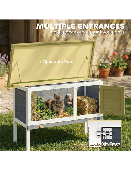PawHut Wooden Rabbit Hutch, Guinea Pig Hutch with Asphalt Roof, Outdoor Elevated Bunny House for Rabbits, Chinchillas - pic 196084 | FastDaddyshop