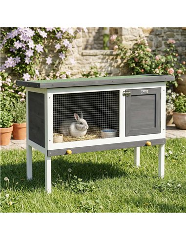 PawHut Wooden Rabbit Hutch, Guinea Pig Hutch with Asphalt Roof, Outdoor Elevated Bunny House for Rabbits, Chinchillas