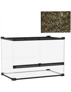 PawHut Reptile Glass Terrarium with Stone Background, Front Ventilation, Escape-Proof Knob Lock, 50 x 30 x 35 cm, Black